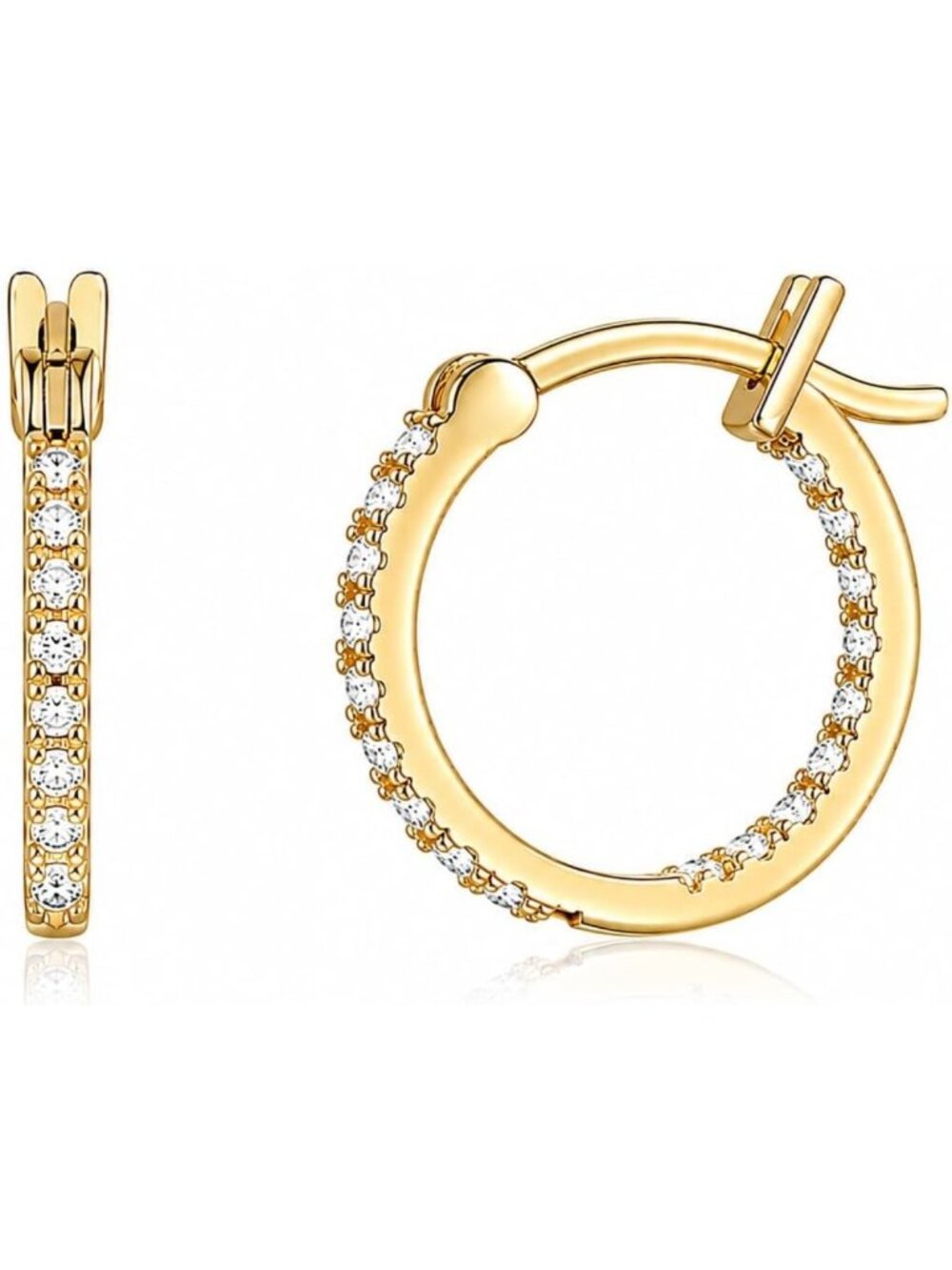 Elegant 14K Gold Hoop Earrings with Sparkling Cubic Zirconia, Lightweight